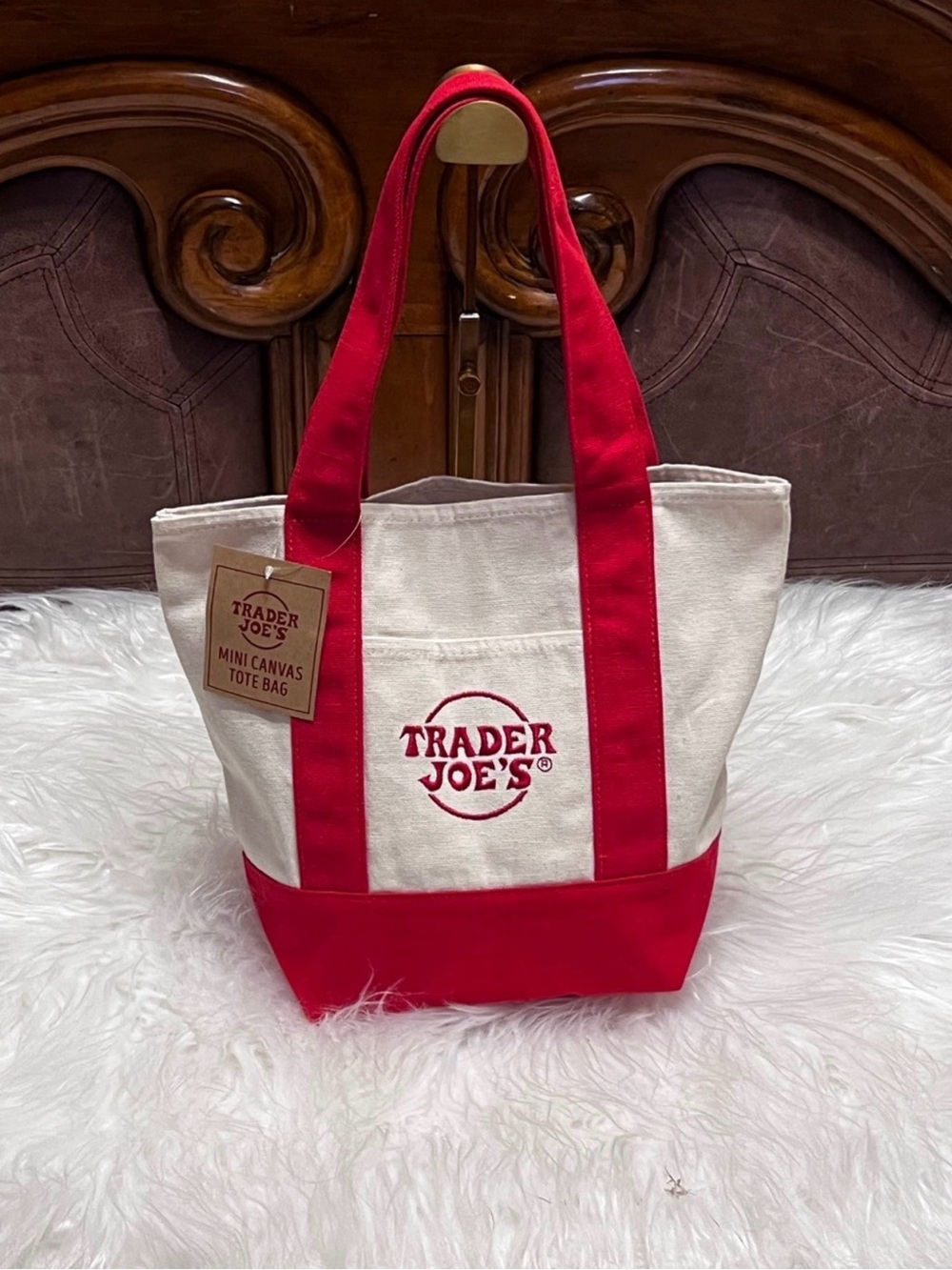 Trader Joe's NWT Canvas Tote in Cream and Red